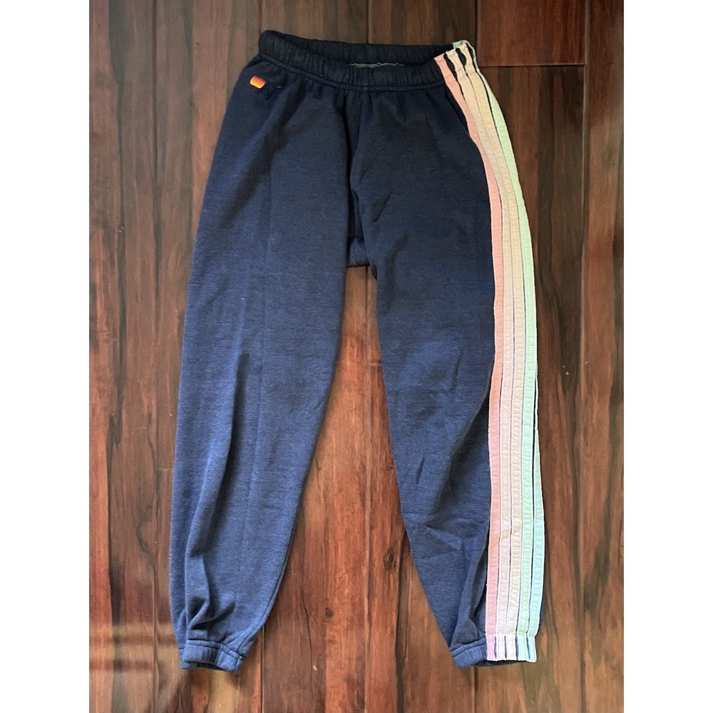 Aviator Nation 5 Stripe Sweatpants NAVY RAINBOW Made In USA Women's XS MSRP $165